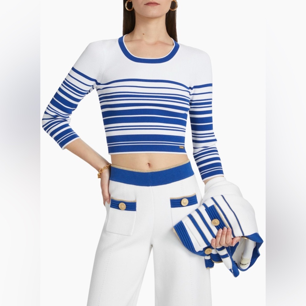 L'AGENCE Yukio Striped Cropped Crewneck Top